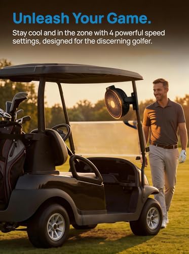 8-Inch Magnetic Golf Cart Fan - 12,000mAh Battery & Bright Light - 1-Pack