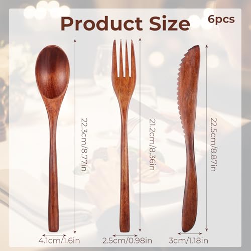 Reusable Wooden Cutlery Set - 6PCS Nanmu Utensils