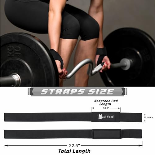 ACTIVE CORE ESSENTIALS Black Neoprene Padded Weightlifting Wrist Straps - 22.5 Inch Cotton Support for Men & Women