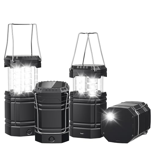 4 Pack Solar Camping Lantern with 1600mAh Rechargeable Battery, 30-Hour Runtime, 360¡Æ LED Tent Light & Super Bright Flashlight, Compact & Portable for Hiking, Emergency, Outdoor