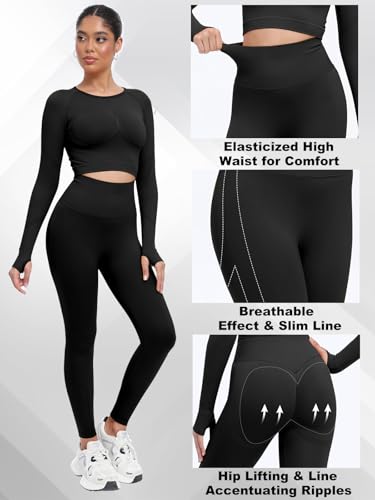 High Waisted Tummy Control Yoga Pants - Black, Large