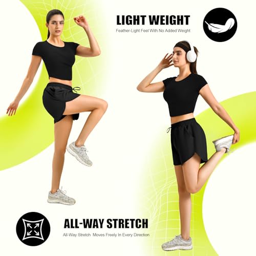 High Waist Running Shorts for Women with Pockets - X-Large Black