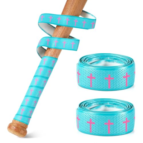 Pushglossy Cross Style Bat Grip Tape for Baseball & Softball - Blue & Rose Red, Non Slip, 1.5mm Thick