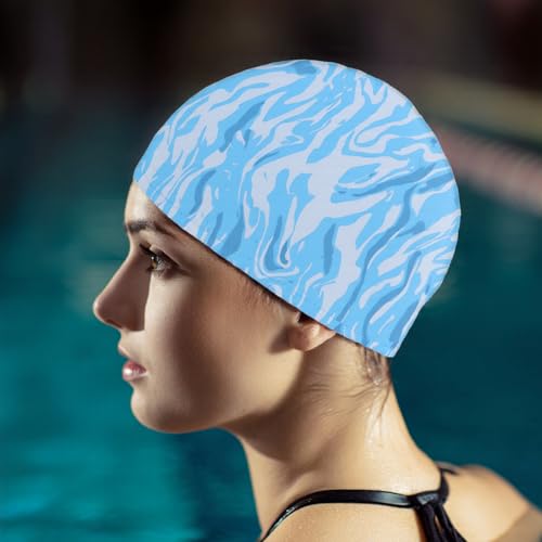 Silicone Swim Cap for Women - Stylish Marble Print, 2 Pack - Blue & Green