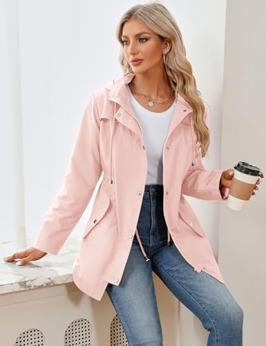Pink Large Waterproof Women’s Raincoat with Hood - Lightweight Outdoor Hiking Jacket