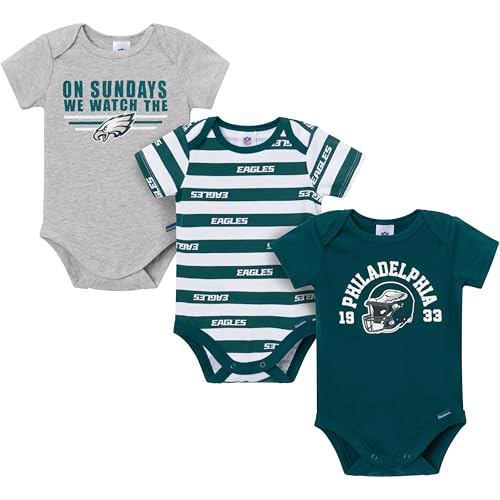 NFL Baby Boys 3-Pack Long Sleeve Bodysuits - Philadelphia Eagles 0-3 Months