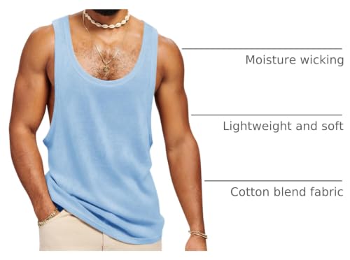 Runcati Men's Workout Tank Top - Sleeveless Gym Fitness Shirt, Large Sky Blue