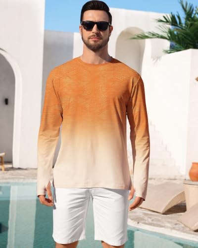 Aiertop Men's UPF 50+ UV Sun Protection Fishing Shirt Long Sleeve Rash Guard X-Large Gradient Orange