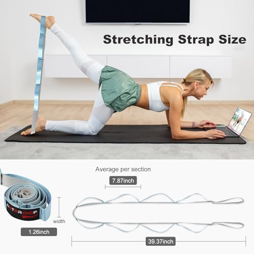Durable Non-Elastic Stretch Strap for Yoga & Therapy - Blue & Silver