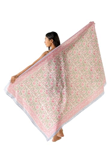 AUZURE Green Floral Cotton Sarong Cover Up for Women - 73" x 43"