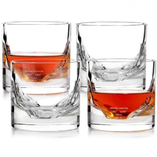 LIITON Grand Canyon Whiskey Glasses Set of 4 - Old Fashioned Crystal Drinkware, Men's Gift
