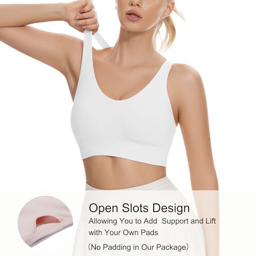 Large White Women's Unpadded Sports Bra - Medium Support, Criss Cross Back, Strappy Workout Top