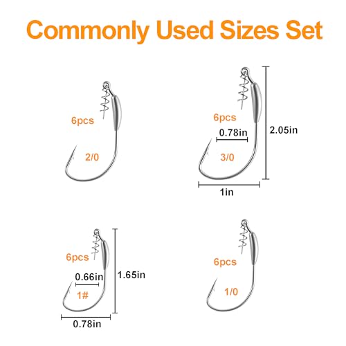 24Pcs EWG Weighted Fishing Hooks Set with Box - Multiple Sizes