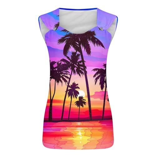 Women's Sunset Beach Palm Tree Tank Top - X-Large Multicolor