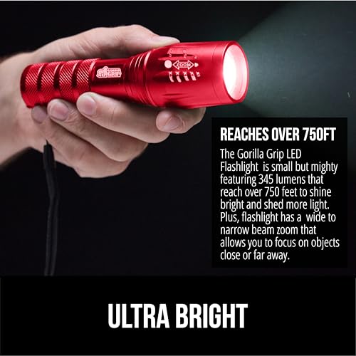 GORILLA GRIP Powerful LED Tactical Flashlight 2-Pack - Red (3x AAA, 5 Modes, Zoomable, 750ft Beam)