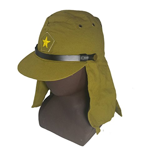 WWII Japanese Soldier Hat with Flap Neck Cover - Reproduction Canvas Cap 59cm Dark Grey