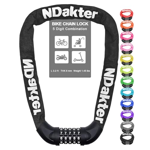 Heavy Duty 5-Digit Resettable Bike Chain Lock - 3.2 Ft Anti-Theft Security
