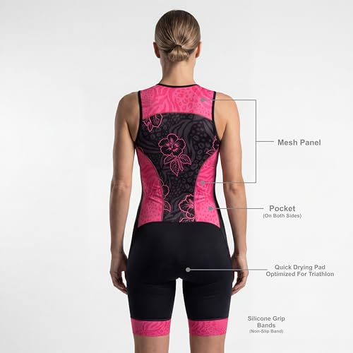 Women's Triathlon Suit - Sleeveless Padded Trisuit with Back Pockets