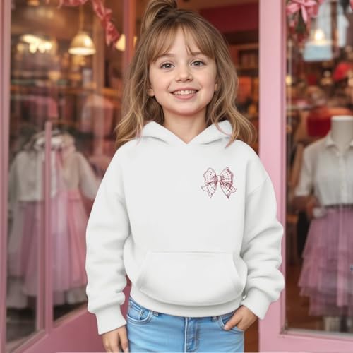 Cute Pink Bow Hoodie for Girls - Aesthetic Pullover - White, 3-4T