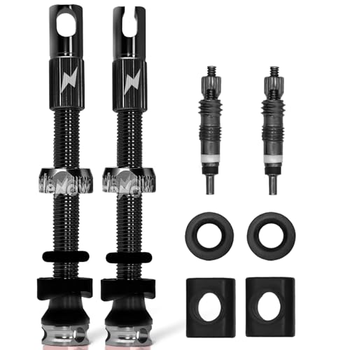 PERTUAL Black 45mm Tubeless Presta Valve Stems Alloy Pair for Bicycle