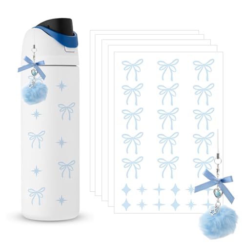Bow Stickers for Owala Water Bottle - Pink Bow & Star Design, Blue