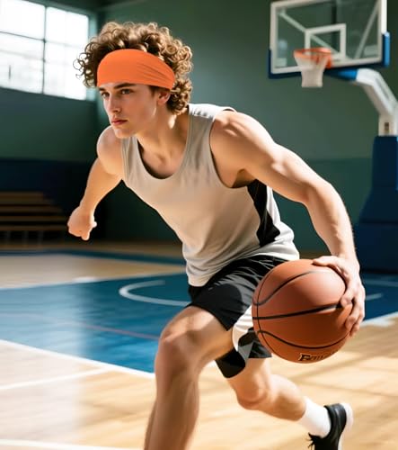 4-Pack Stretchy Sports Headbands - Black, White, Orange, Neon Yellow