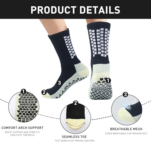 8 Pairs Men's Non-Slip Soccer Socks - Breathable Grip Sports Socks - Black