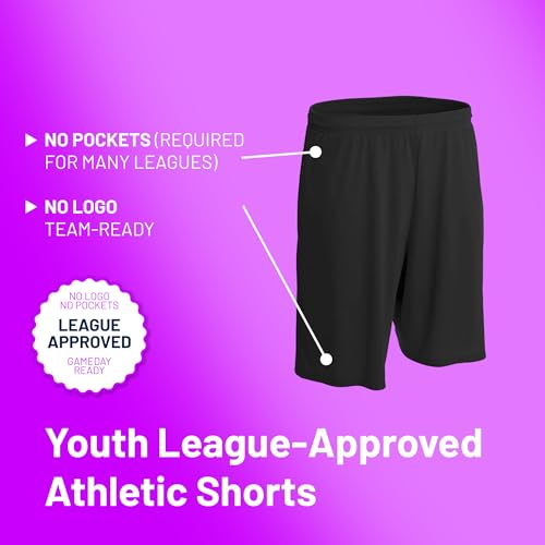Youth Basketball Shorts for Boys - Black - Medium - No Pockets