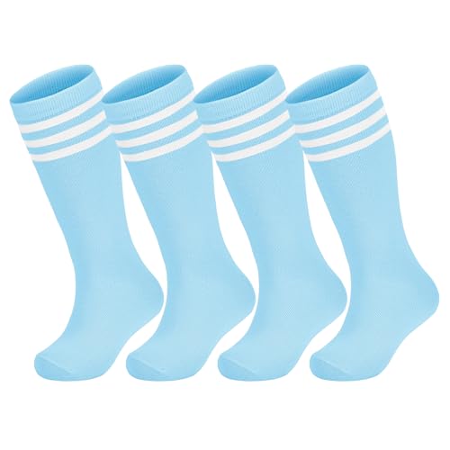 Kids Knee High Soccer Socks - 2 Pairs, Light Blue, 3-6 Years