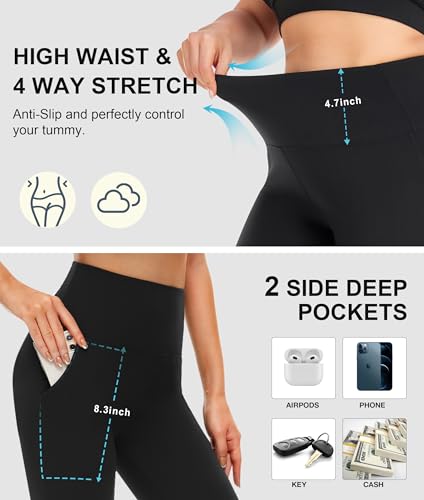 High Waisted Capri Leggings for Women with Pockets - Wine Red, Large-X-Large