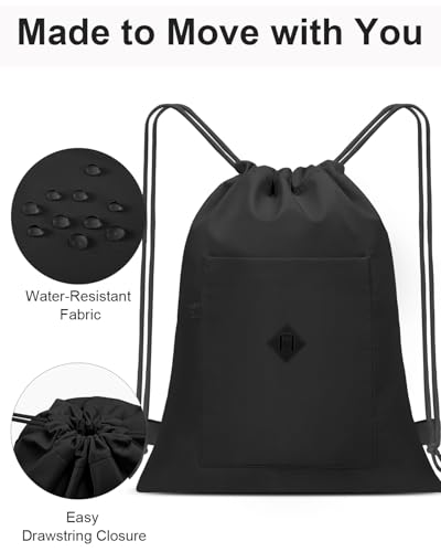Drawstring Backpack with Wet Pocket - Small, Black