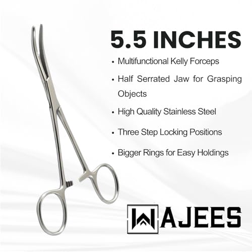 5.5-Inch Stainless Steel Kelly Hemostat Forceps - Curved Silver Clamp