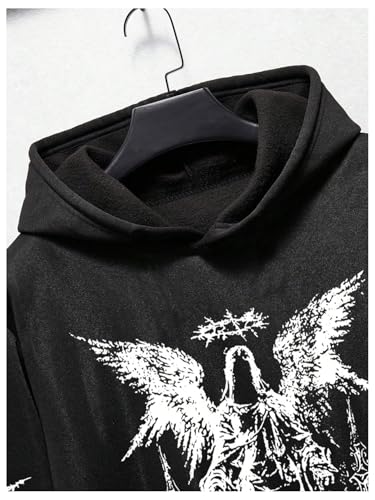 Verdusa Men's Y2K Gothic Graphic Hoodie Sweatshirt Medium Black