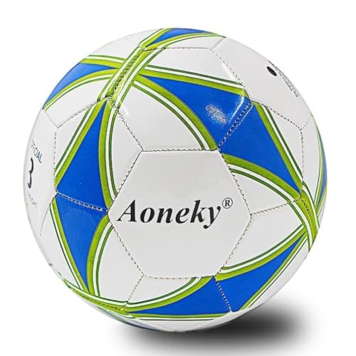 Aoneky Soccer Ball with Pump - 1 Pack, White/Blue/Green, includes pump