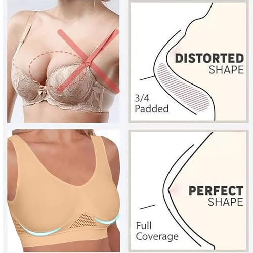 Wireless Sports Bra for Women - Comfy Mesh Liftup Underwear - Beige, X-Large