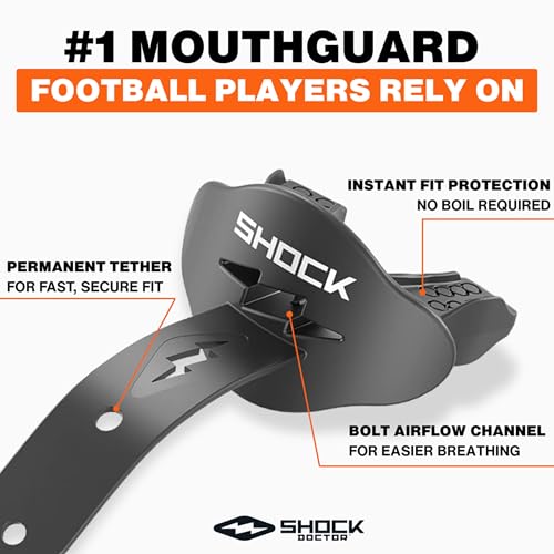 Football Mouth Guard with Strap - Shock Doctor Bolt Lipguard