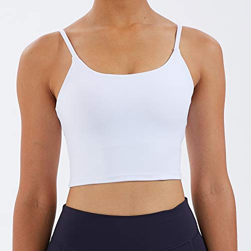 Meslong Women's White Medium Strappy Stretch Longline Sports Bra Yoga Tank Top