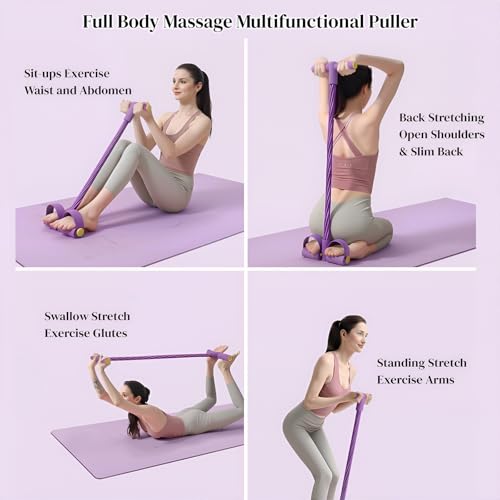 Pedal Resistance Bands with Handles - 6-Tube Fitness Band, Purple
