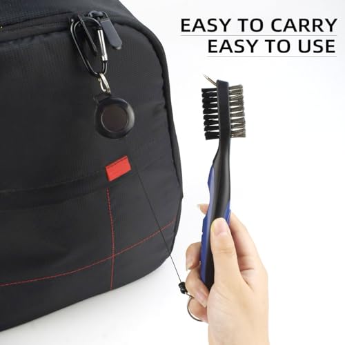 Retractable Golf Club Cleaning Brush with Carabiner - 3-in-1 Tool