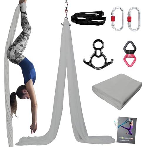 Aerial Silks Kit with Rigging Hardware - 15 Yards, Silver