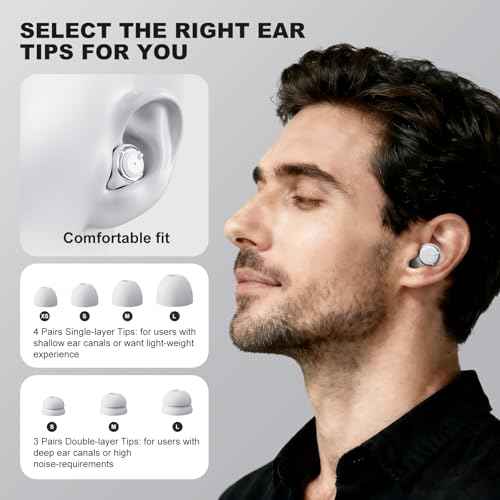 Adjustable Ear Plugs for Sleeping Noise Cancelling - 3 Modes Noise Reduction EarPlugs (17-35dB) for Snoring, Travel & Concerts | 7 Pairs Silicone Tips (XS/S/M/L) | Magnetic Carry Case | White