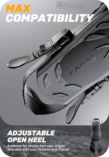 Travel Size Snorkel Fins - Adjustable Lightweight Short Flippers - Black L/XL