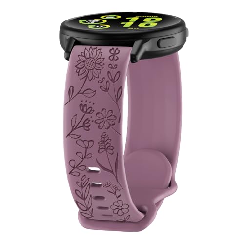 20mm Silicone Watch Band for Smartwatches - Sunflower Pattern, Smoke Purple