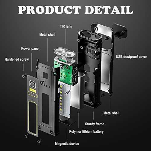Rechargeable LED Tactical Flashlight with Red Blue COB Work Light - Black