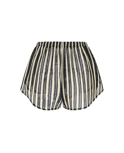 ZAFUL Womens Crochet Cover Up Shorts - High Waisted Beach Swim Bottom, Black Striped (Medium)