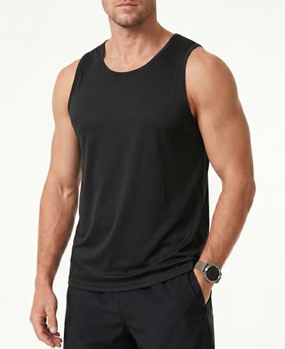 Men's Workout Mesh Tank Tops - Sleeveless Gym Shirts, 4 Pack - Black/Charcoal Gray/Gray White/Blue, Large