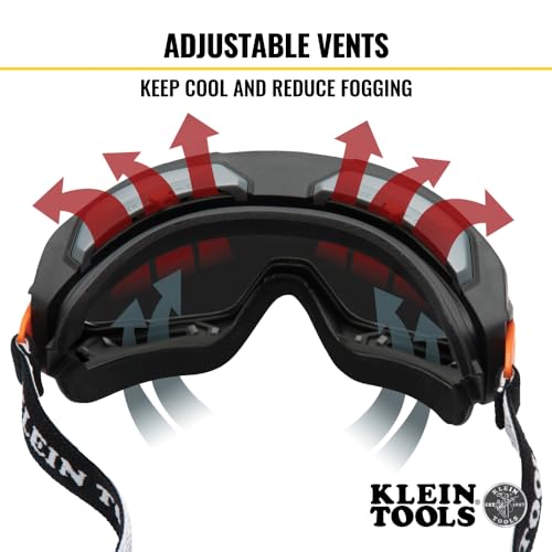 Klein Tools 60480 Safety Goggles, Tinted Gray Lens PPE Eye Protection, Anti-Fog, Scratch-Resistant, UV Protection, Adjustable Vents