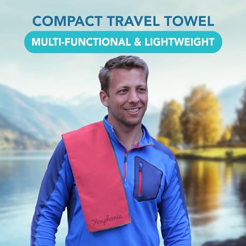 Microfiber Travel Towel - Fast Drying Lightweight Towel - Ruby/Gray 12x24