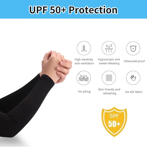 3-Pack UV Protection Compression Arm Sleeves - Cooling Tattoo Cover - Black