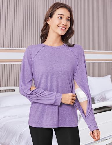 Purple Deyeek Chemo Port Access Shirt for Women with Arm Zipper - Large